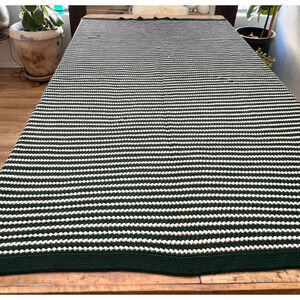 Rachel Zoe Blanket 78 x 57" 100% Cotton Green and White Striped